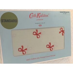 Cath Kidston New London Bow Ruby Sage Standard Pillowcase Pair 21x28" 200 Thread